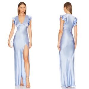 Amanda Uprichard Cecelia Silk Ruffle Sleeve Blue Maxi Dress Size Small